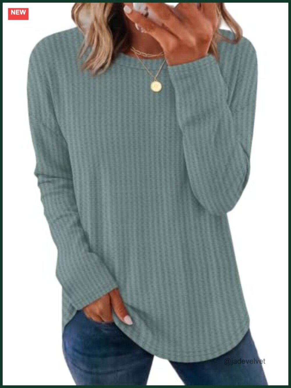 Women's Waffle Knit Long Sleeve Tunic Crew Neck Relaxed Fit Fall Top